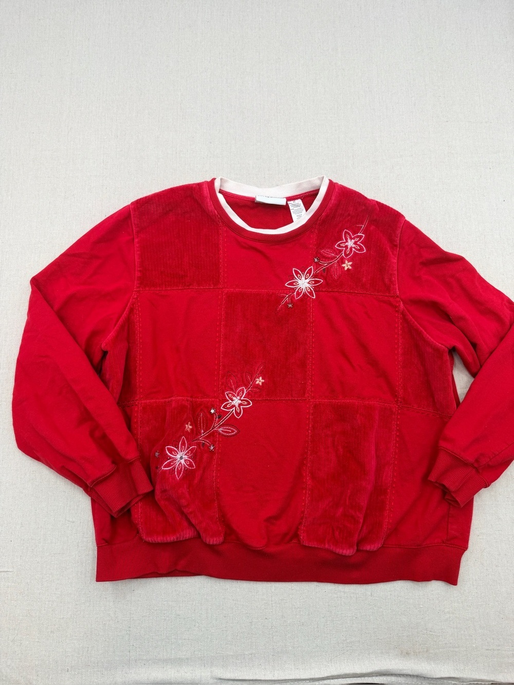Red Floral Embroidered Womens Sweater